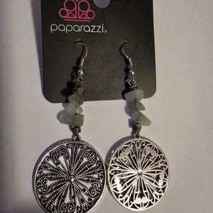Paparazzi Silver-Tone Filigree Disc Earrings with Light Green Beads